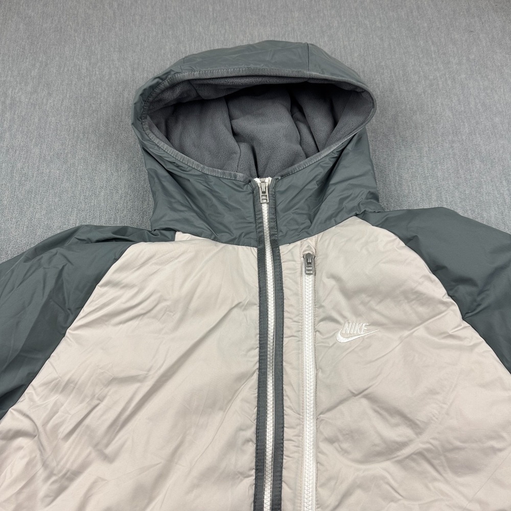 Nike Jacket Men Large Cream Gray Therma Fit Legacy Hooded Fleece Lined Full Zip - Picture 2 of 14